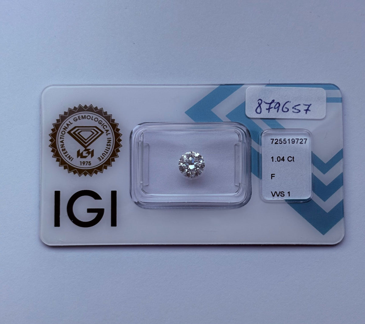 Diamante Naturale Taglio Brillante 1.04ct 3EX F VVS1 - IGI - 6.39x6.42x4.06mm