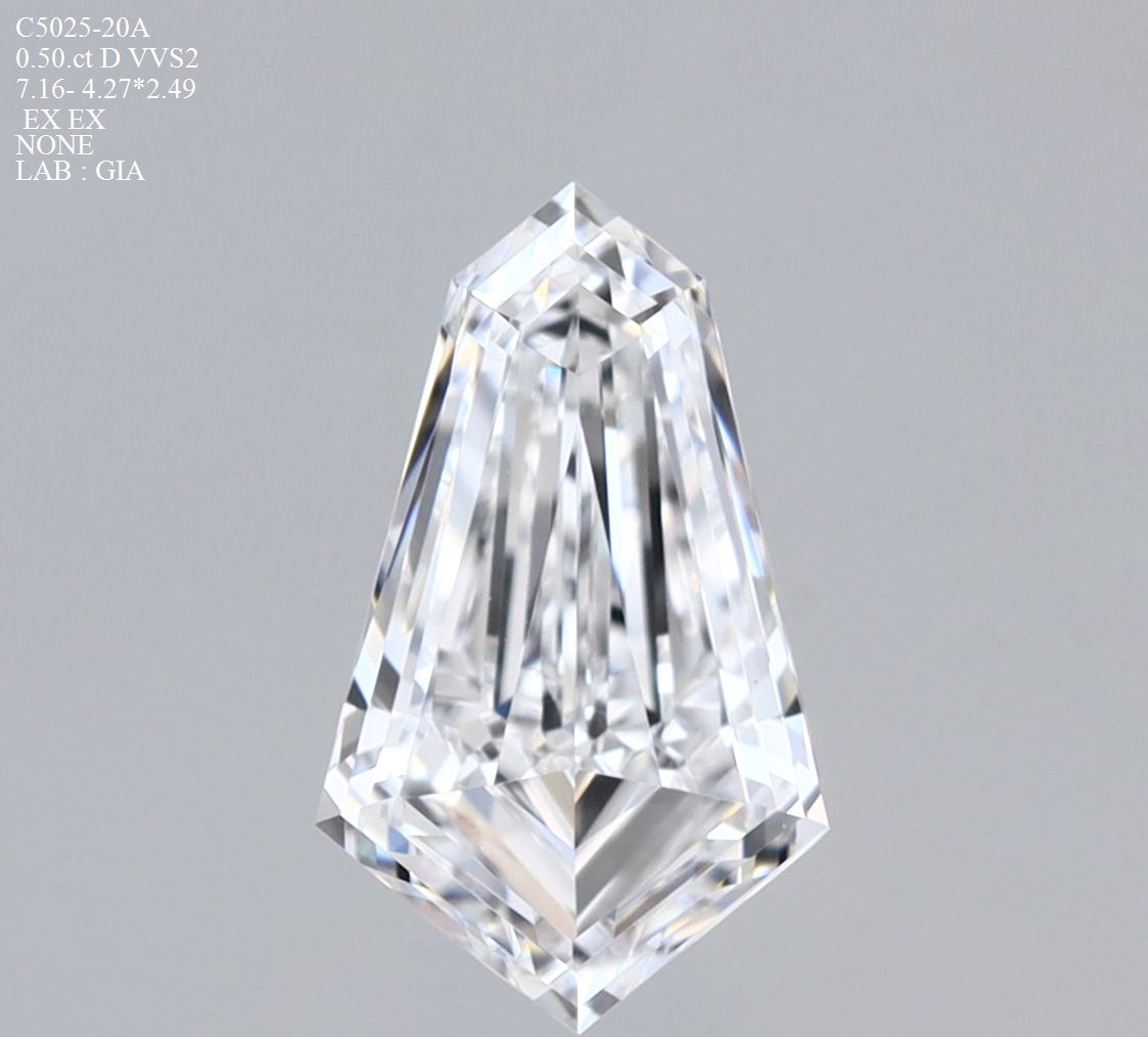 Diamante Naturale Taglio Aquilone 0.5ct EX/EX D VVS2 - GIA - 7.16x4.27x2.49mm