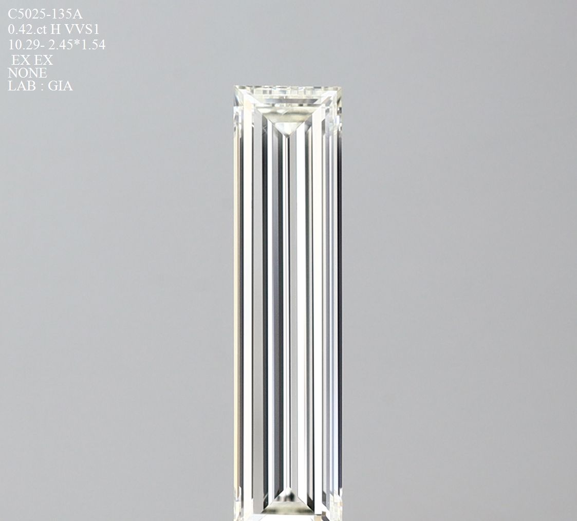 Diamante Naturale Taglio Baguette 0.42ct EX/EX H VVS1 - GIA - 10.29x2.45x1.54mm